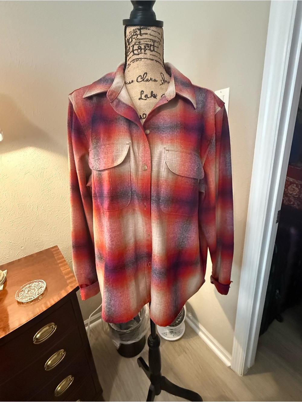 Pendleton Red and Orange Gradient Wool Plaid Shirt